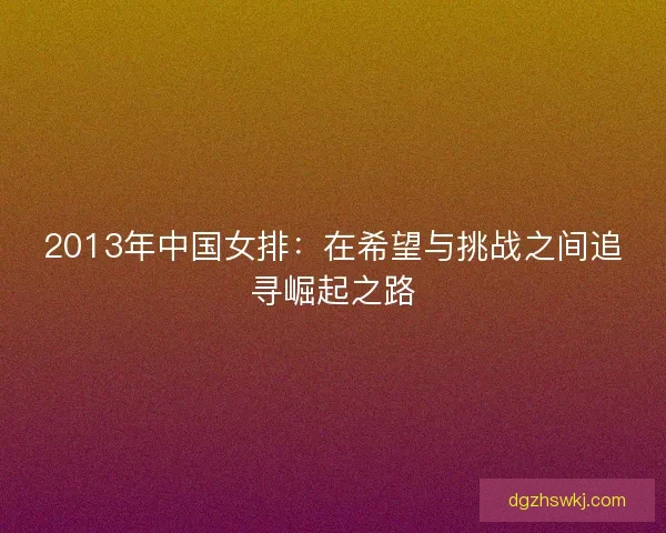2013年中国女排：在希望与挑战之间追寻崛起之路