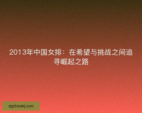 2013年中国女排：在希望与挑战之间追寻崛起之路